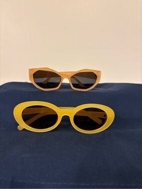 Retro Yellow and Geometric Peach Pink Women’s Sunglasses